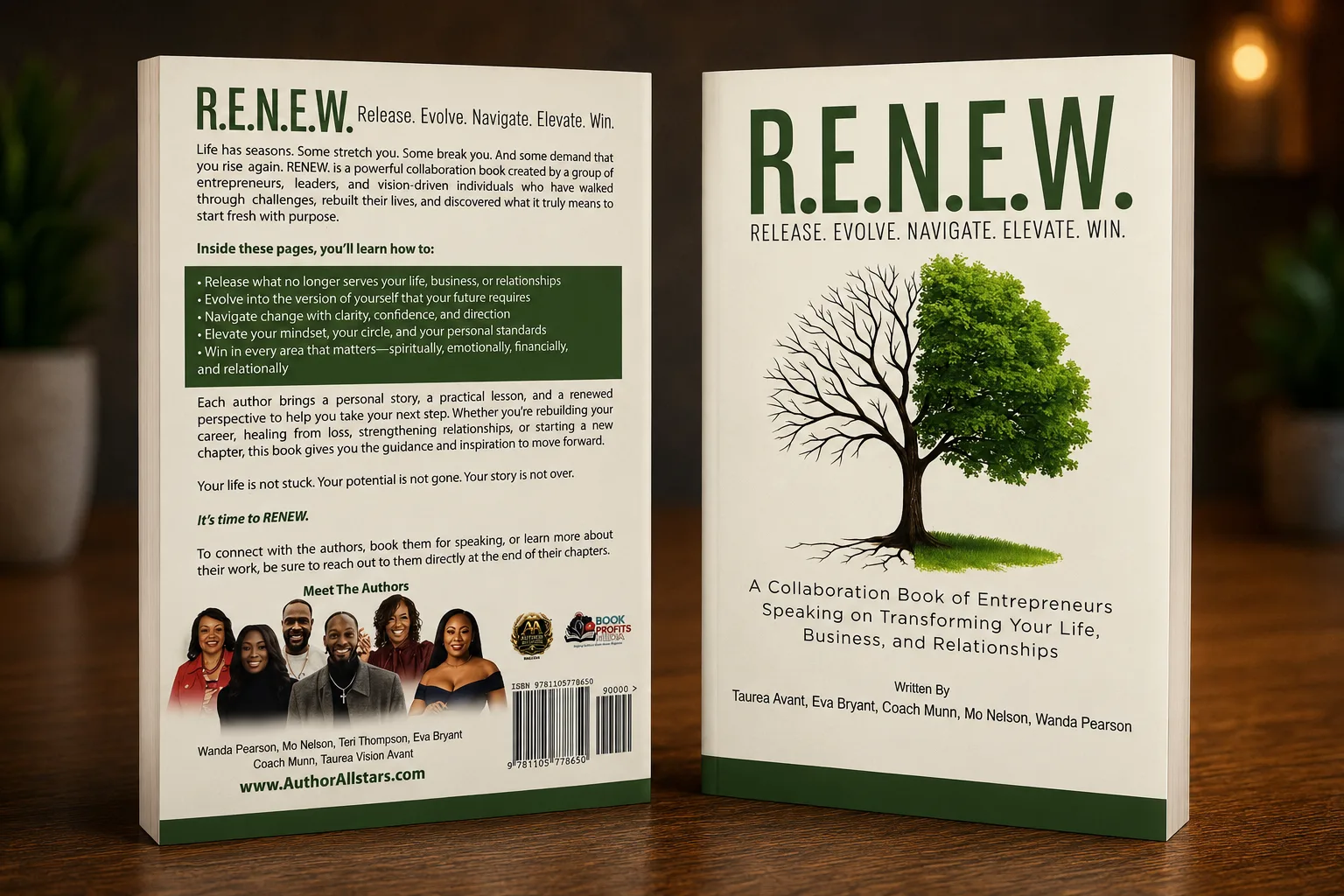 R.E.N.E.W. front-and-back three-dimensional book mockup