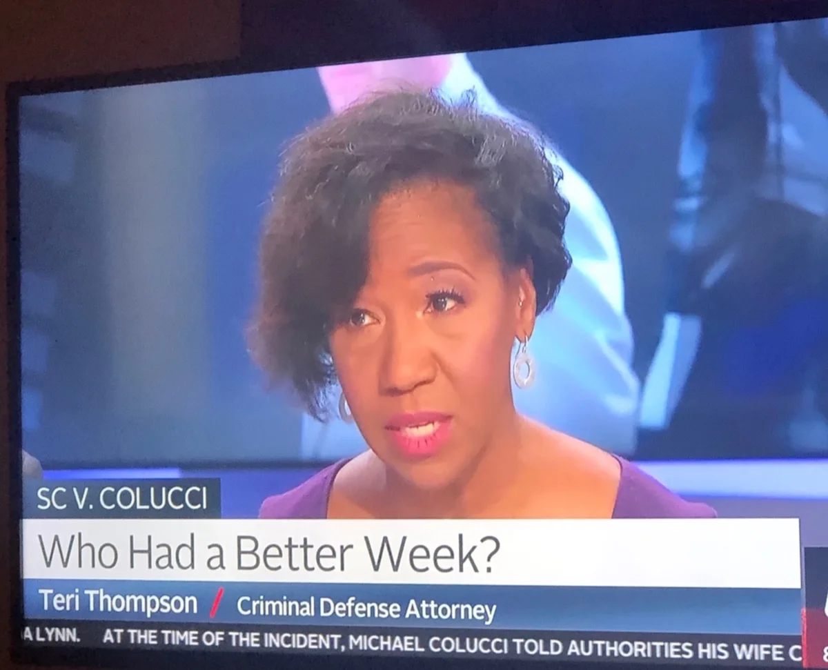 Teri Thompson appearing on Court TV during State v. Colucci coverage